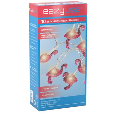 Flamingo batteridrevet lyskæde, 1,2 meter med 10 LED'er i farven varm pink - kan bruges ude- som indendørs DL-S004EZU